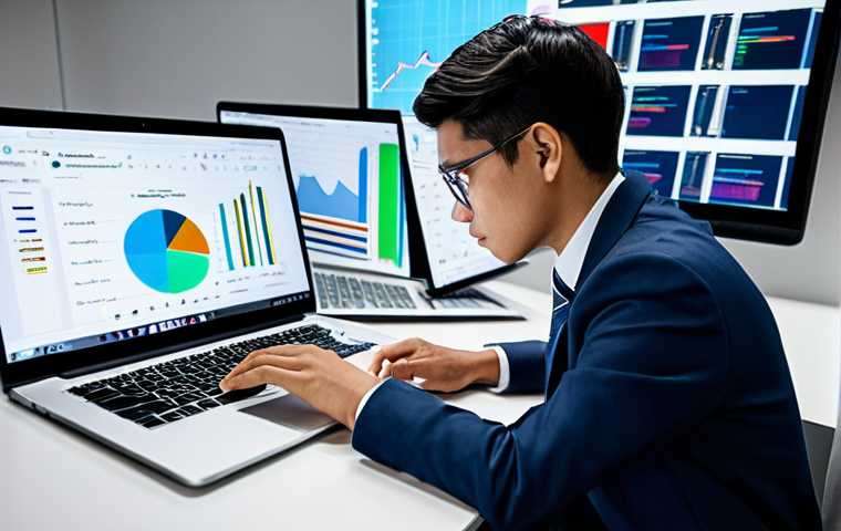 A focused young professional, fully clothed in modest business casual attire, diligently studying in a bright, modern study space. On the desk are a laptop displaying complex data analytics charts, a tablet showing an e-commerce interface, and professional textbooks. Subtle holographic elements representing AI and digital trends float in the background, symbolizing advanced learning. The setting is clean and organized, with ample natural light. The subject is in a natural pose with perfect anatomy, correct proportions, well-formed hands, and proper finger count. The image should convey a sense of dedication and forward-thinking preparation. High-resolution, professional photography, appropriate content, safe for work, professional dress.