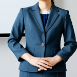 이미지 1: A professional businesswoman in a modest business suit, sitting at a desk in a modern office, fully clothed, appropriate attire, safe for work, perfect anatomy, natural proportions, professional photography, high quality.