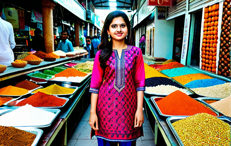 유통관리사 시험 과목별 고득점 비법 - **
"A confident young woman, fully clothed in a vibrant, modern Kurti and leggings, standing in a b...