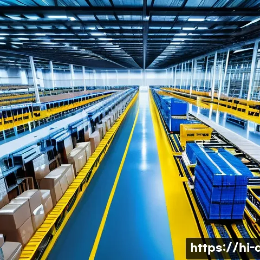 유통관리사 취득 후 커리어 계획 - **Prompt 1: Futuristic Automated Warehouse for Distribution**
"A wide-angle shot of a brightly l...