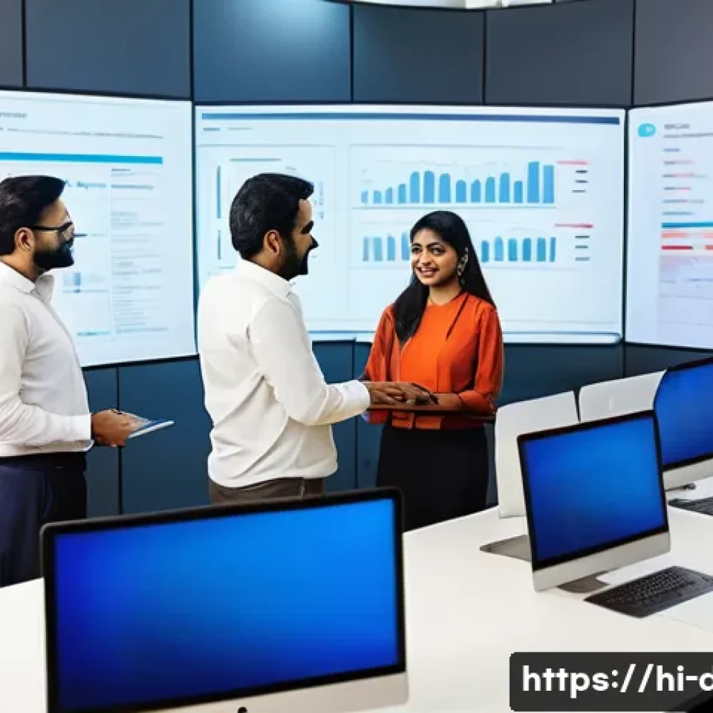 유통관리사 시험 후 느낀 점 - A professional Indian utility management team collaborating in a modern office, diverse group of men...