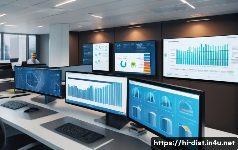 유통관리사 2급 실기 대비 방법 - A detailed and realistic office scene showing a diverse team of utility managers collaborating over ...