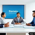유통관리사 자격증과 프랜차이즈 경영 - A professional Indian business meeting scene in a modern office setting, featuring a diverse group o...